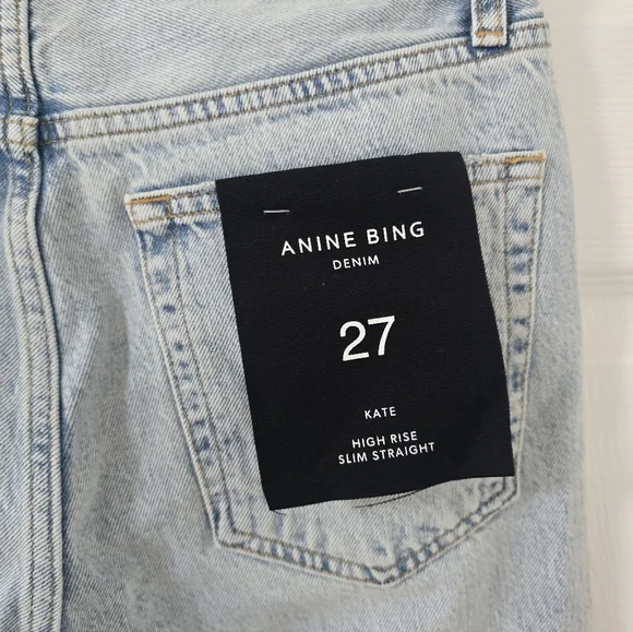 Anine Bing Kate High Rise Slim Straight Jeans In Distructed Bleached New Size 27 - Picture 9 of 13